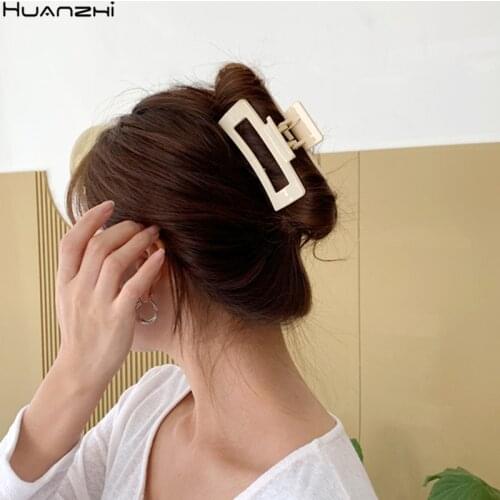 HUANZHI 2020 New Colorful Tough Acetate Hair Claws Geometry Big Size Hollow Rectangle Hair Clip Grab for Women Hair Accessories