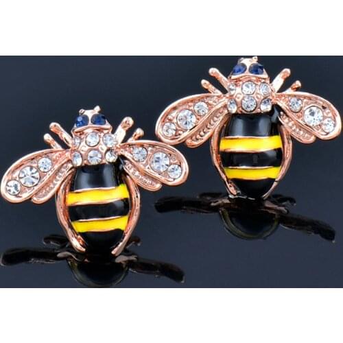 KIOOZOL Cute Bee Style Micro Inlaid Cubic Zirconia Rose Gold Color Stud Earrings For Women Insect Style Jewelry Gifts 774 KO5