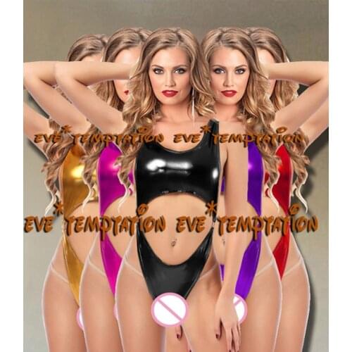 For Women sexy Novelty Women pvc Catsuit Chest Hollow Out Bodysuit Pole Dance Night Bar Clubwear Lingerie A082