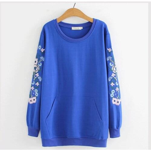 2020 Spring Autumn Plus size Women o-neck Pullover Sweatshirts Loose Long sleeve Short Embroidery Pullovers Female Casual tops