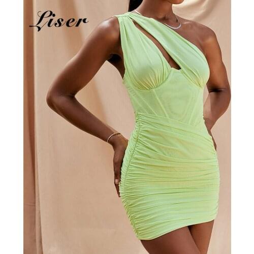 Liser 2021 New Summer Women Dress Sleeveless Draped Cut Out Corset Mini Dress Elegant Sexy Club Celebrity Party Dresses Vestidos