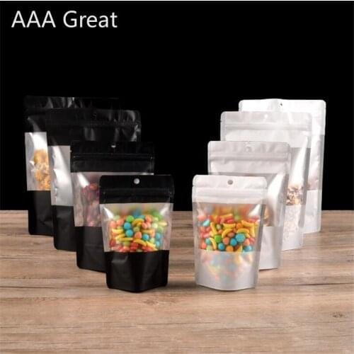 100Pcs/Lot Plastic Bag Snacks Candy Flower Tea Aluminized Self-Sealing Packaging Bag Stand Up Zip Lock Front Clear Matte Pouches