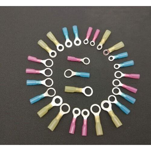 100pcs/bag Electrical Crimp Ring Waterproof Insulated Wire Terminals RSRV1.25/2/5 Red Blue Yellow Heat Shrink Round Connectors