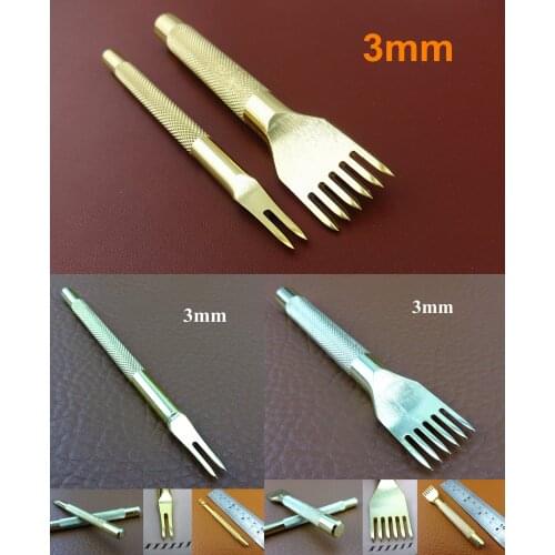 2pcs 3mm Leather Craft Diamond Lacing Chisel Pricking Iron Punch Tool 2/6 Prongs- Edger Creaser Groover Skiver Beveler Awl Knife