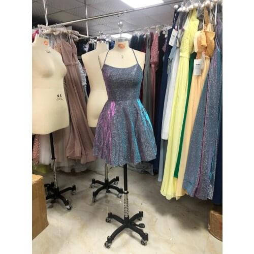 2021-2022 Special grey luckgirls Spaghetti Straps Glitter Short A Line Ball Gown Homecoming Dresses with Pocket -mocini tailor