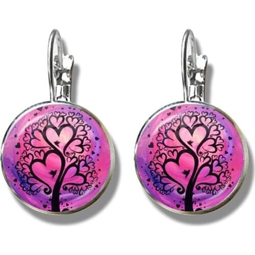 2021 New Colorful Tree of Life Silver Color Earrings Fashion France Earrings for Women EarHook Life Tree Glass Dome Jewelry Gift