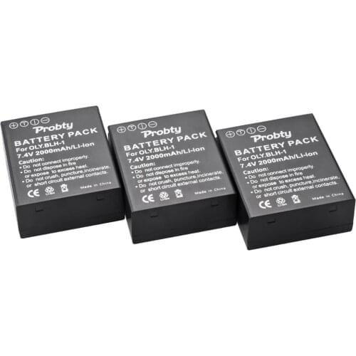 3pcs 2000mAh BLH-1 BLH1 Battery for Olympus BLH-1 and Olympus EM1 MARK II Camera BLH-1 Black