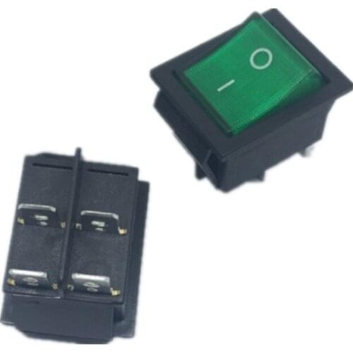 5PCS/Lot 25mm*31mm 4Pin 2 Stalls with Light KCD4-202 Rocker Switch Power Switch Green