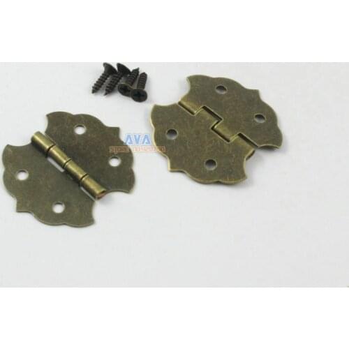 50 Pieces Antique Brass Jewelry Box Hinge Furniture Hinge Wine Box Hinge 29x31mm with Screws