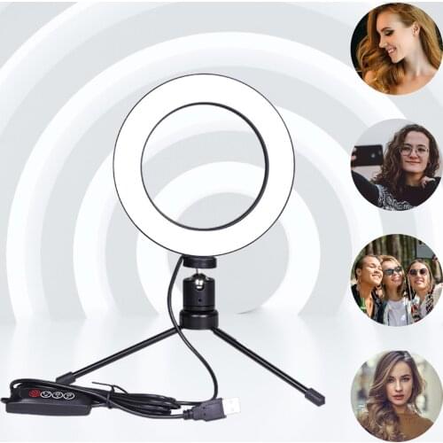 6.3" Video Light Dimmable LED Selfie Ring Light USB lamp Photography Light with Phone Holder Tripod Stand for Makeup Youtube