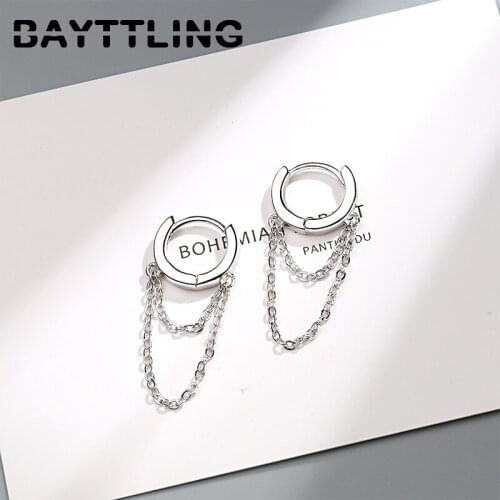 BAYTTLING 925 Sterling Silver 32MM Simple Round Chain Pendant Earrings For Women Fashion Gifts Wedding Jewelry
