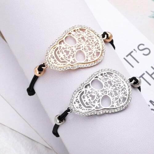 Punk Flower Skull Charm Bracelets For Women Accessory Black Elastic Adjustable Rope Bracelet Female Statement Hand Jewelry 2020