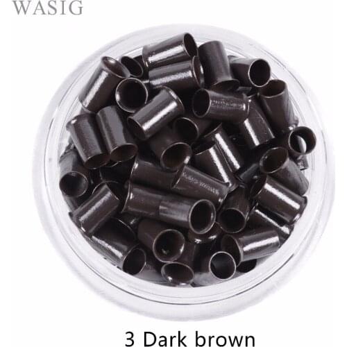 10000pcs 3.4*3.0* 6mm 3.5mm flare Euro Lock copper tubes Micro Rings links beads for stick I tip hair extensions 3# dark brown