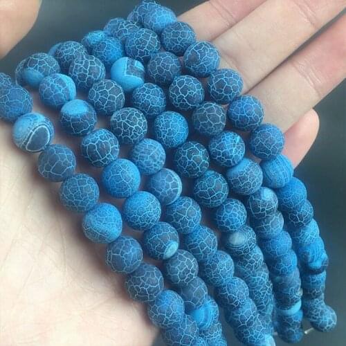 Natural Stone Beads Frost Dark Blue Cracked Dream Fire Dragon Veins Agates Beads For Jewelry Making DIY Bracelet 15‘’ 6/8/10mm