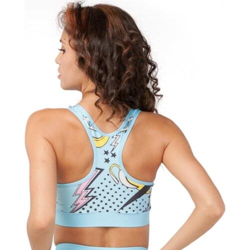 Cartoon Pattern Push Up Gym Fitness Bras Crop Top Women Plain Soft Breathable Nylon High Waist Yoga Workout Sports Bra