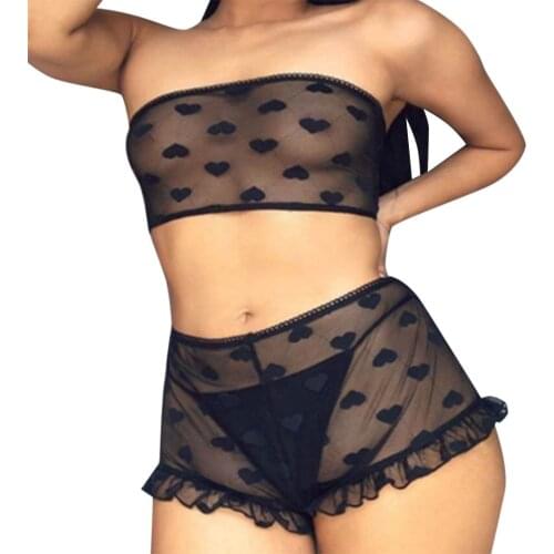 Sensual Lingerie Woman Lace Tube Top Panties Sexy Underwear Set Transparent Erotic Lingerie Sexy Costume Babydoll Sleepwear Porn