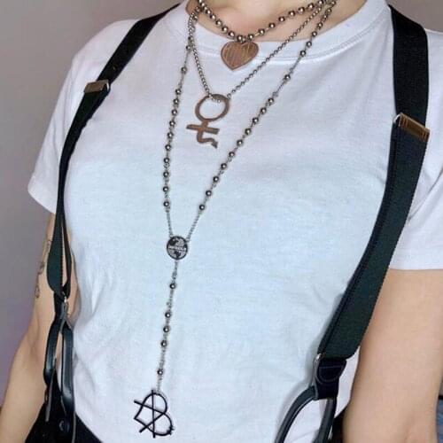 HIYONG Punk Style Stainless Steel Long Necklaces Strand Heart Suspension Beads E-girls Accesories Fashion Necklaces 2020 Winter