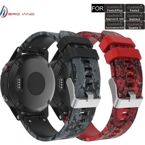 For Garmin Fenix 6/5/forerunner 945 GPS Smart Watch 22mm Wrist Band Strap Printed Sports Silicone Watchband with Quick Release