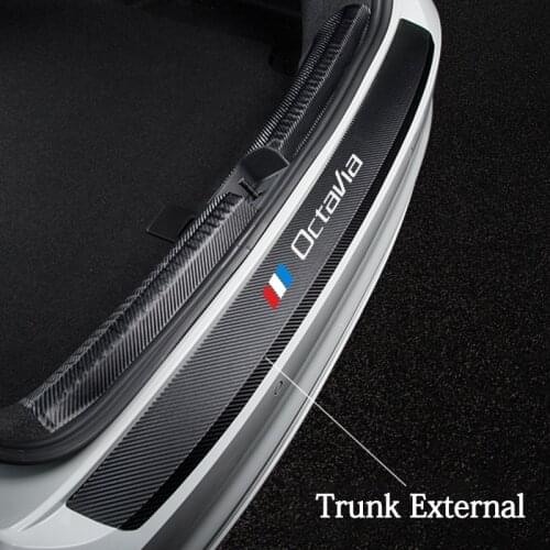 For Skoda Octavia 2 3 MK2 MK3 A4 A5 A7 VRS R New Leather Carbon Fiber Car Rear Bumper Trunk Guard Plate Film Protected Stickers