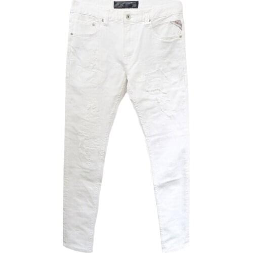 Streetwear Men Jeans High Fashion Quality White Color Slim Fit Elastic Ripped Jeans Men Casual Denim Pants Hip Hop Jeans Homme