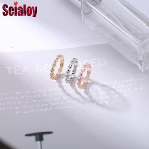 Seialoy Simple Style Heart To Heart Rings For Women Original Girl Fashion Gold Silver Color Ring Engagement Couples Jewelry Gift