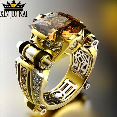 2020 New Hot sale shaped zircon royal high end retro luxury 14K gold hip hop style men women Champagne Black Diamond rings