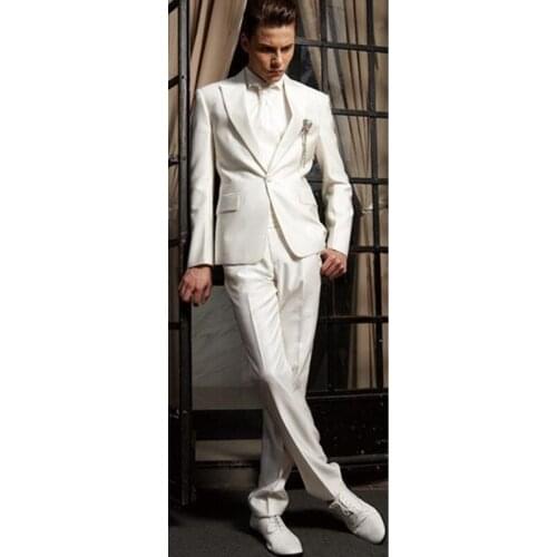 Handsome White handsome wedding suits for men Groom / Groomsmen Tuxedos mens custom made wedding suits (Jacket+Pant+Tie)