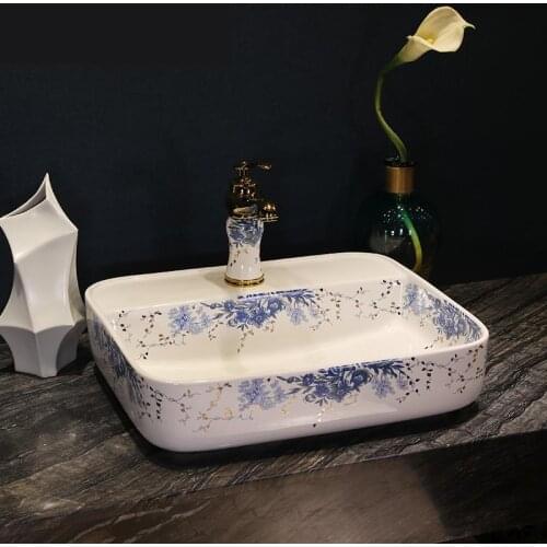 Round Washbasin Household Ceramic sink Toilet Basin Art European Style blue white ceramic wash basin bathroom sink