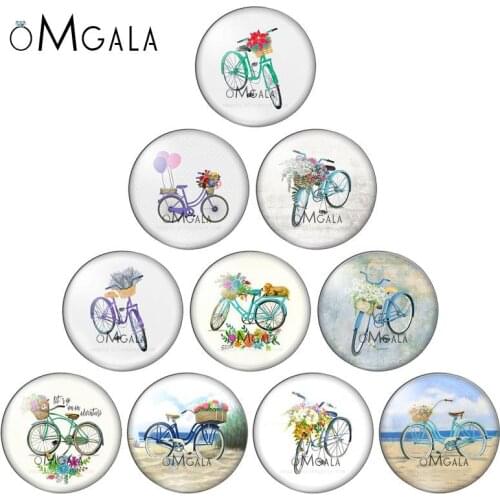 Cartoon Bicycle Bike and Flowers Art Paintings 12mm/18mm/20mm/25mm Round photo demo glass cabochon flat back Making findings