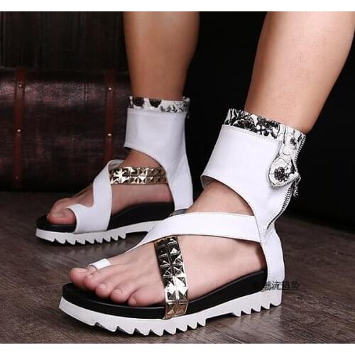 Mens Roman sandals sandals leather zipper personality stylish leather boots breathable in summer runway British boots