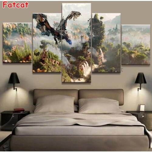 5pcs set,Horizon Zero Dawn Game Canvas,Full Square Round DIY Diamond Painting,3d,Diamond Embroidery Cross Stitch,Mosaic PP2147