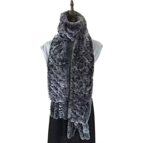 Real Rex Rabbit Fur Scarf Knit Floral Design Scarves Russian Female Fashion Genuine Rabbit Fur Warm Women Winter Scarf