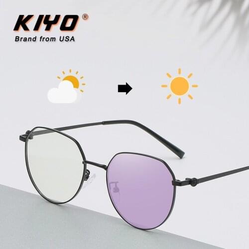 KIYO Brand 2020 New Women Men Round Anti-Blue Light Photochromic Sunglasses Metal Fashion Sun Glasses UV400 Sport Eyewear 9653