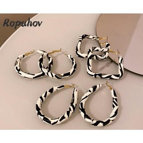 ROPUHOV 2021 New Korean Trendy Jewelry 925 Silver Needle Striped Leather Earrings Atmosphere Minority Earrings Women