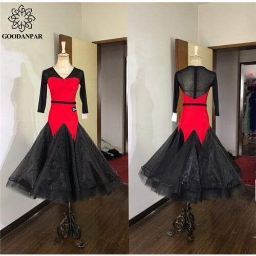 GOODANPAR Ballroom Dress Long Sleeves Backless Lace Ballroom Dance Wear Waltz Flamenco Tango Standard Dance Dresses Costume