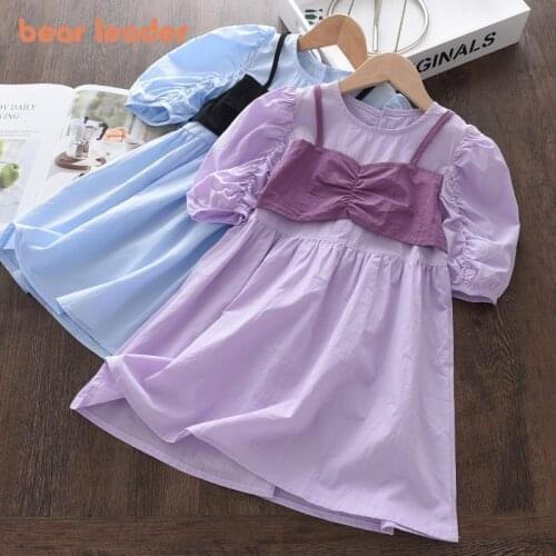 Bear Leader Girls Princess Dresses New Fashion Summer Baby Girl Korean Style Solid Vestidos Kids Cute Party Clothes For 2-6Y