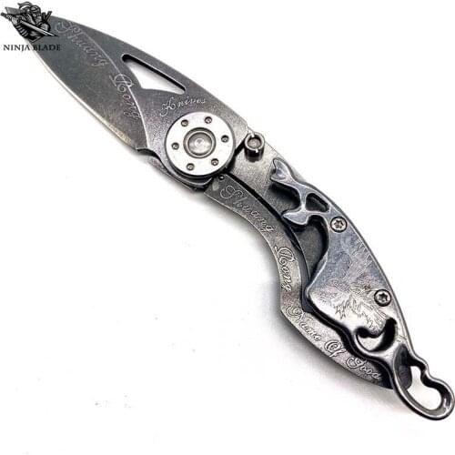 Stainless Steel Blade Little Elk Tactical Folding Knife Etching Process Portable Self-Defense Camping Essential Pocket Knife