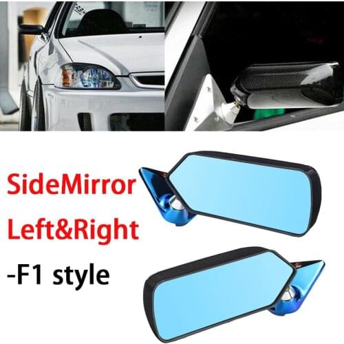Universal Retro Car Rearview Side Mirror Craft Square F1 Style Blue Mirror Surface Metal Bracket Rear Carbon Fiber View Mirro