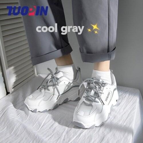 2021 Autumn White Platform Sneakers Womens Shoes Casual Lace Up Thick Sole Shoes Woman Chunky Sneakers Vulcanize Dad Shoes