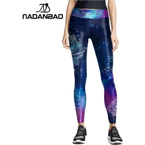 NADANBAO Fashion Women Blue Printing Mandala Leggings Fitness Elastic Pants Workout Stretch Slim Bottoms Aztec Round Ombre Legin