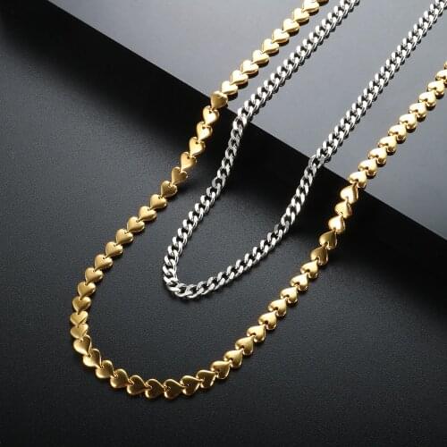 ZMFashion Multi Layer Heart Chain Necklace High Quality Stainless Steel Gold/Silver Color Choker Clavicle Jewelry For Women Men