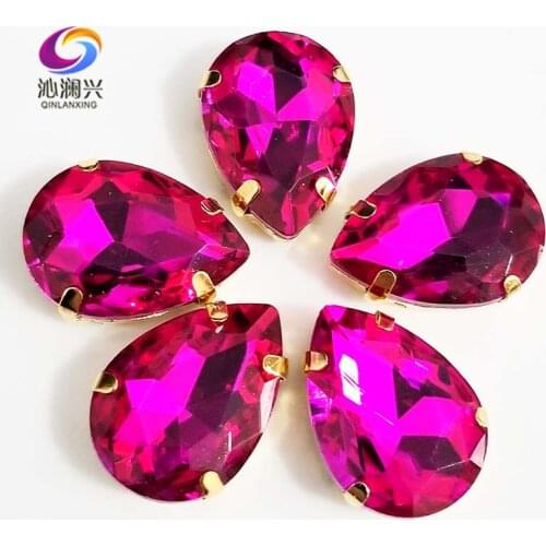 Golden bottom Rose red DR shape High quality AAA Glass Crystal sew on claw rhinestones,Diy/Clothing accessories SWSG08
