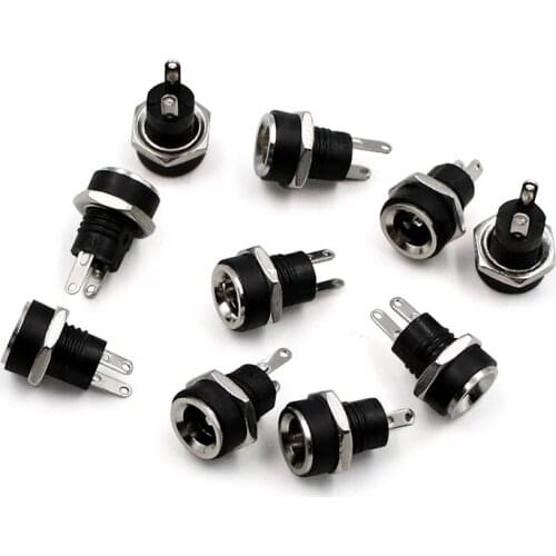 10Pcs 3A 12v For DC Power Supply Jack Socket Female Panel Mount Connector 5.5mm 2.1mm Plug Adapter 2 Terminal Types 5.5*2.1