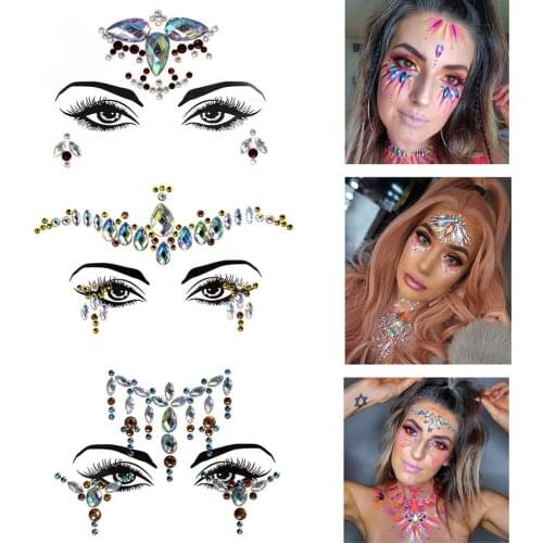 2021 New 3D Crystal Sticker Music Festival Shiny Face Decoration Ins Fashion Acrylic Drill Sticker Temporary Tattoo Stickers