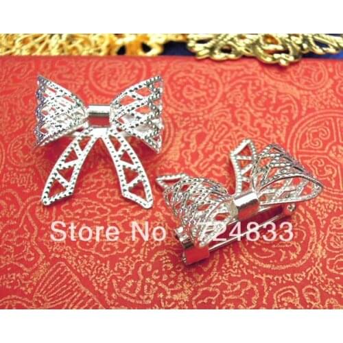 20x20mm Blank Brooch Bases Metal Bowknot Filigree Bezel Caps Brooches Pins Back Settings Findings Wholesale