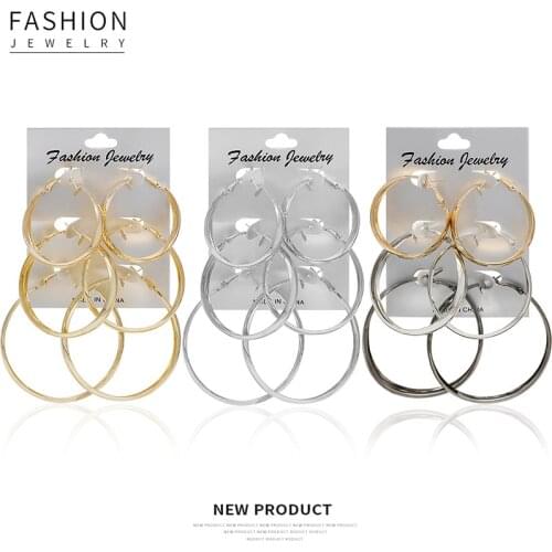 3 Pairs Fashion Punk Hoop Earrings Set Big Circle Earrings Jewelry for Women Girls Steampunk Ear Clip Punk Earring Ear Ring