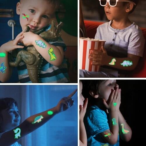 5Pcs/Set Luminous Temporary Tattoo Stickers For Kids Arm Face Glowing Waterproof Traffic Mermaid Dinosaur Fake Tattoos Body Art