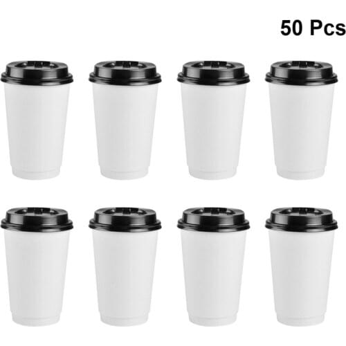 50pcs Disposable Coffee Cups Insulation Takeaway Double-layer Paper Cup with Lid (8oz, 280ml)