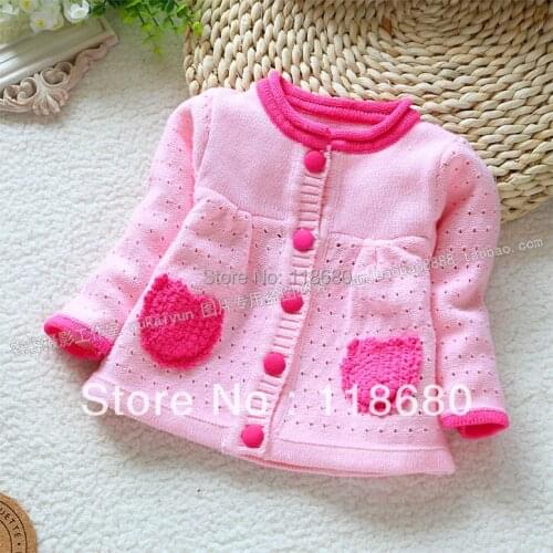 Free shipping Retail new 2015 spring autumn baby clotinge kids sweater for girls single cute knitted sweater cardigan coat