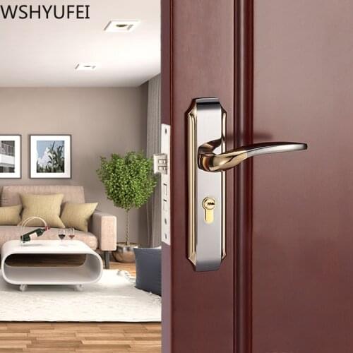 WSHYUFEI Bedroom Silent Door Lock European style With key Household Interior Door Handle Lock Security Mute Hardware Accessories